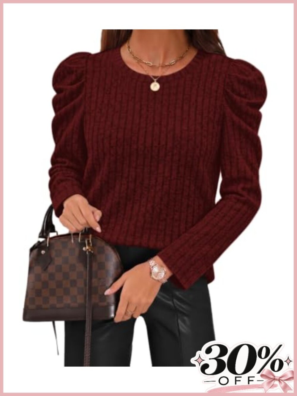Womens Puff Long Sleeve Tunic Sweater Lightweight Crew Neck Top